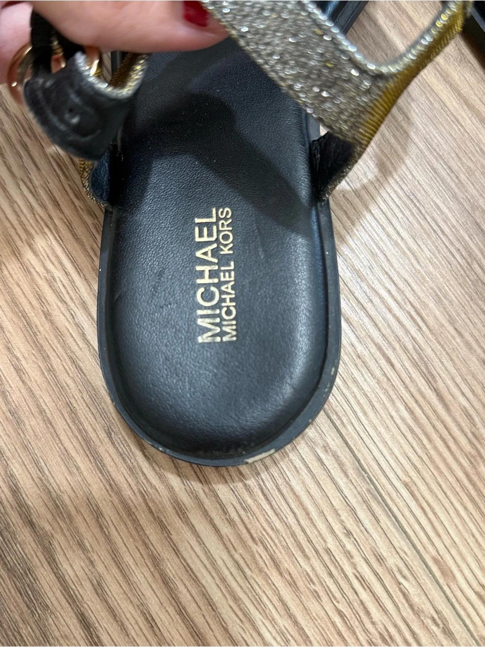 Michael Kors Black Sandals with Gold Metallic Accents